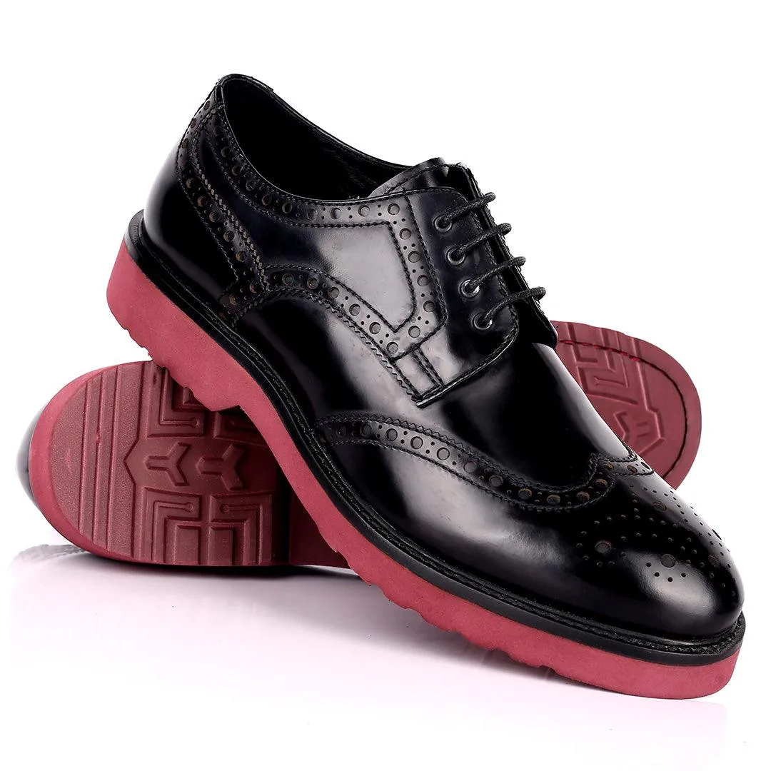 Alb Leather Perforated Designed Formal Shoes - Black