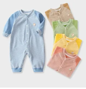 Baby clothes fleece jumpsuit thermal pajamas Childrens striped crawl suit