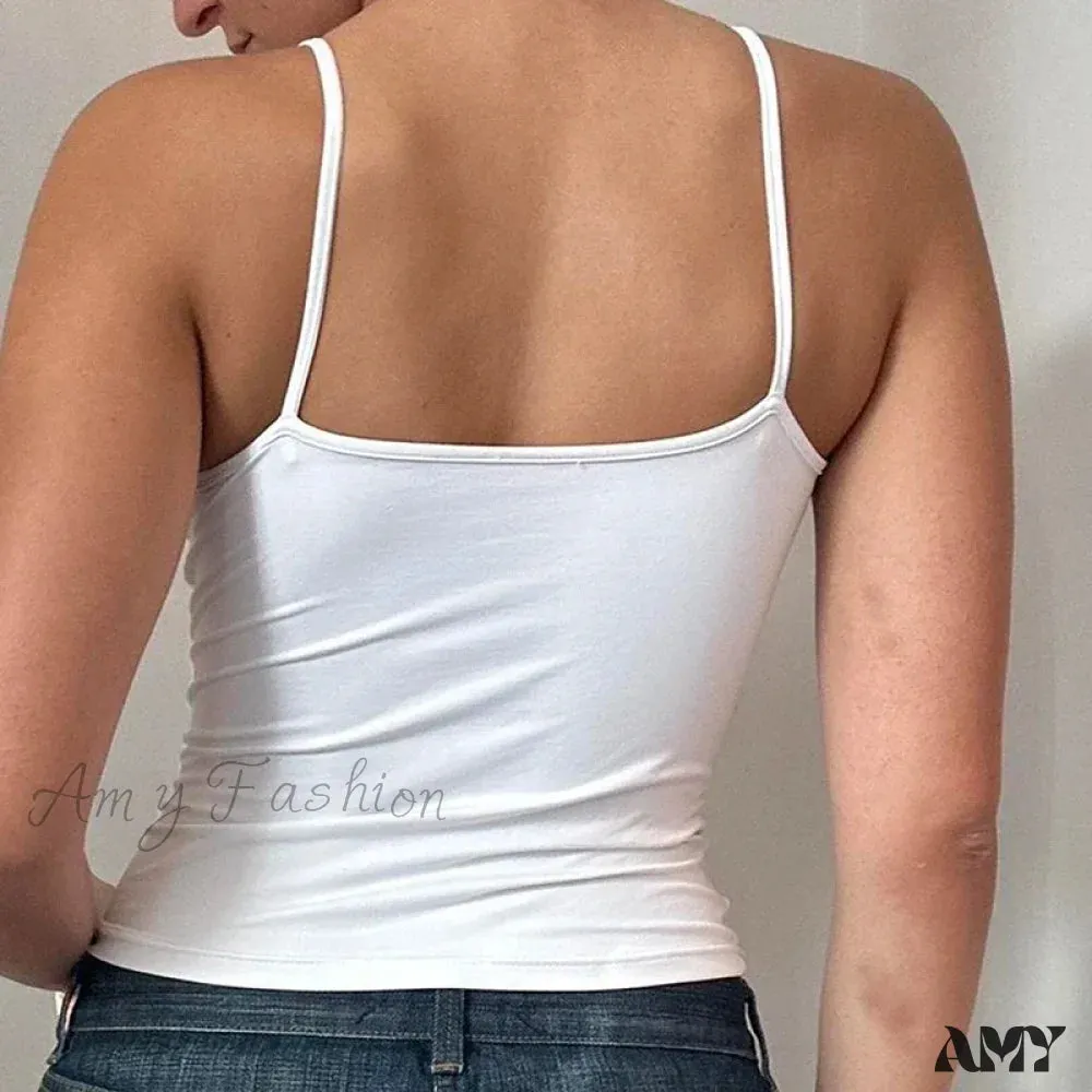 Basic Solid Casual Sleeveless Spaghetti Strap Vintage Crop Top