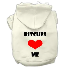 Bitches Love Me Screen Print Pet Hoodies Cream Size XXXL (20)