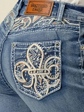 Bling Jeans - Fleur De Lis Crystal Embroidered Bootcut Jeans