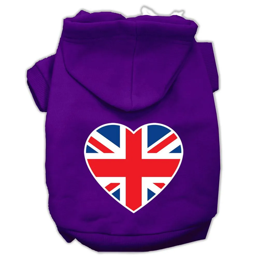 British Flag Heart Screen Print Pet Hoodies Purple Size Sm (10)