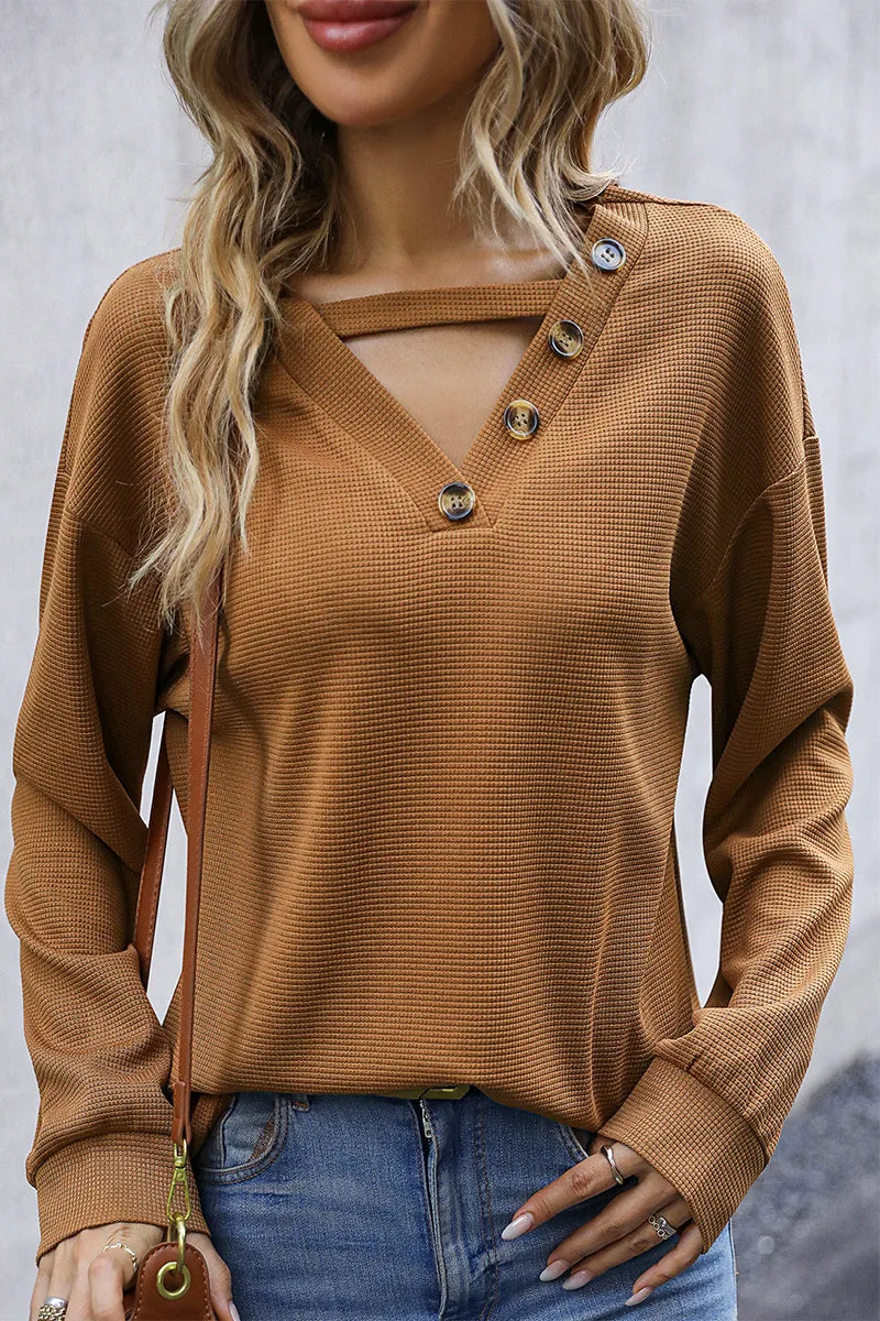 Casual Solid Buttons Tops