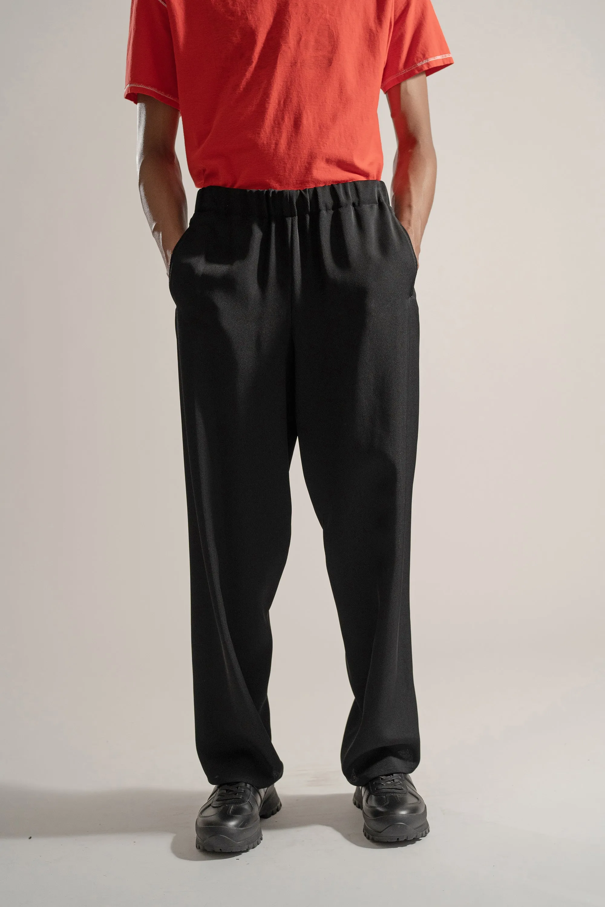 Classic Rayon Tricotine Drawstring Trouser in Black