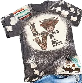 Cow Shirt for Women Funny Animal Graphic Cattle Cowgirl Tshirt Casual Farm Life T-Shirt Short Sleeve Vacation Tops (Gray-02, X-Large)