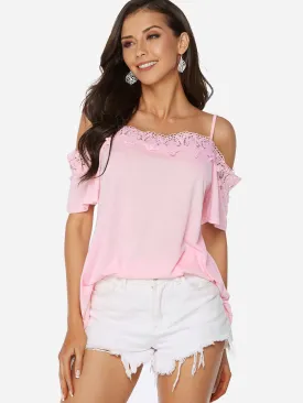 Custom Cold Shoulder Plain Lace Half Sleeve Blouses