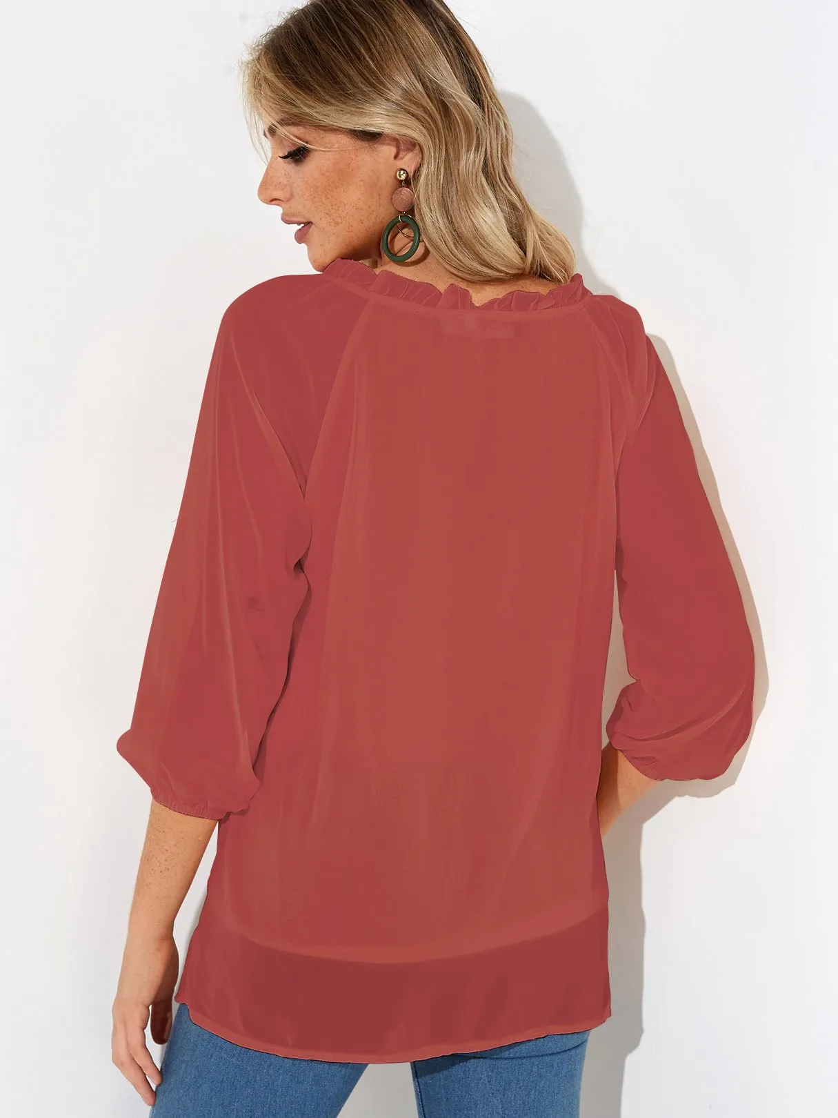 Custom Round Neck Pleated Long Sleeve Blouses