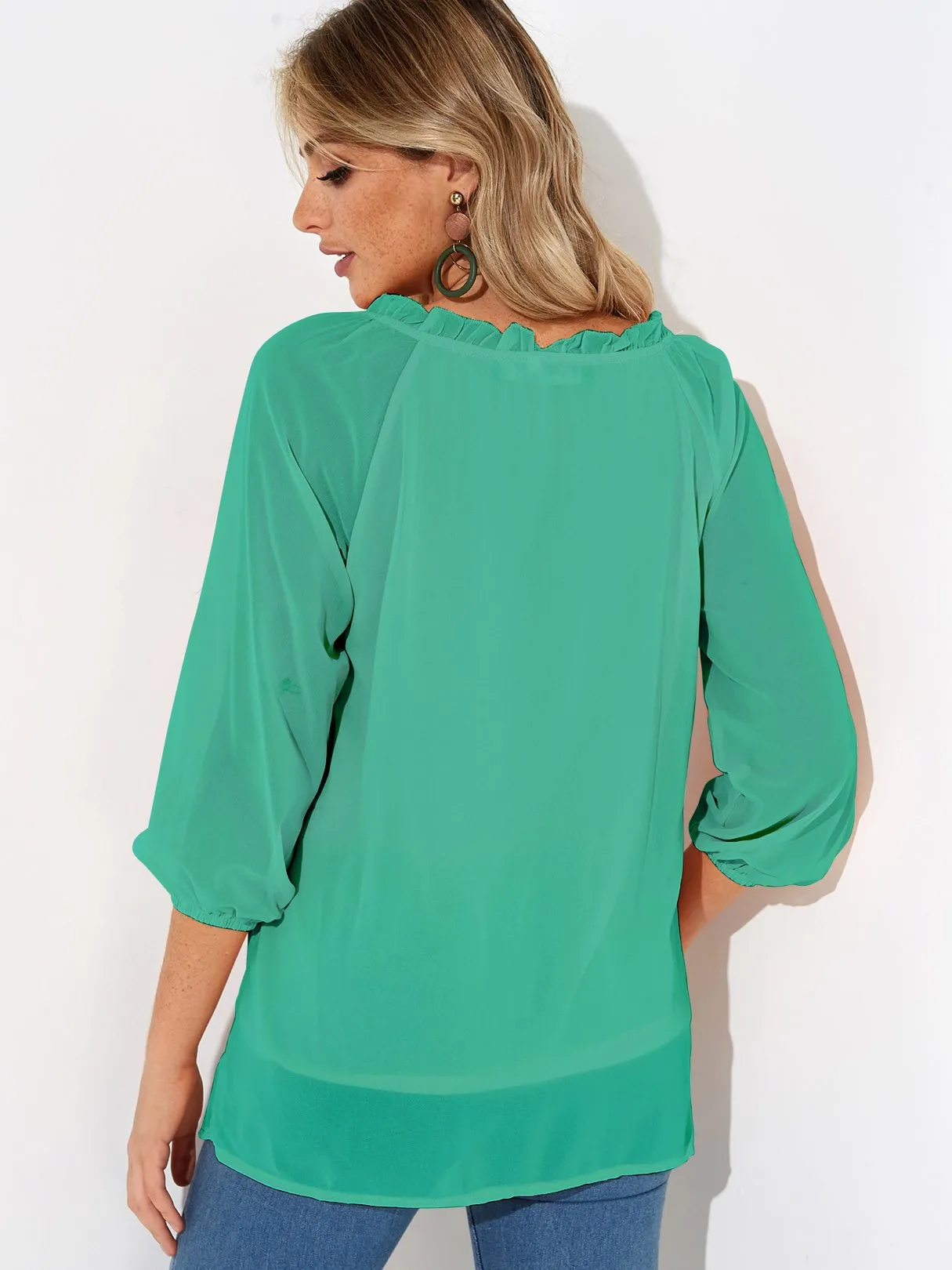 Custom Round Neck Pleated Long Sleeve Blouses