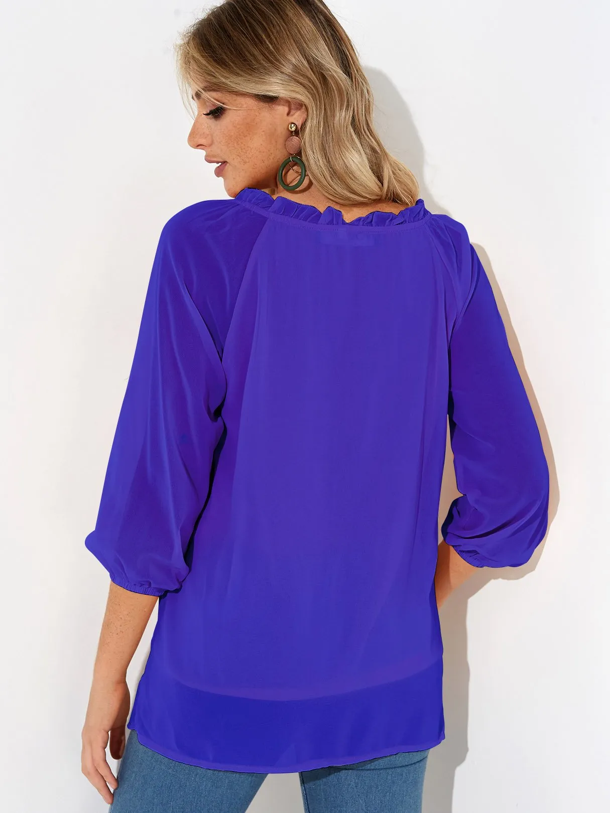 Custom Round Neck Pleated Long Sleeve Blouses