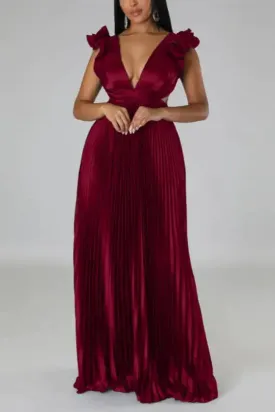 Deep V-neck Backless Lace-up Maxi Dress