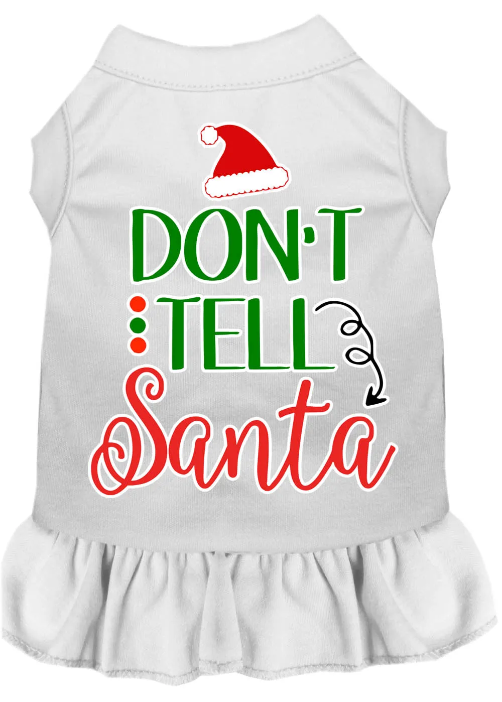 Don't Tell Santa Screen Print Dog Dress White Sm