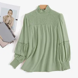 Fashion OL Pleated Tops Tunic Casual Solid Turtleneck Blusas Femininas ZANZEA Puff Sleeve Pleated Blouse Women Oversized Mujer S4477453