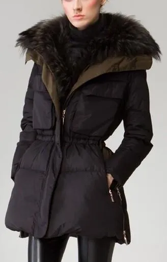 Fur Collar Elasticated Waist Short Down Coat