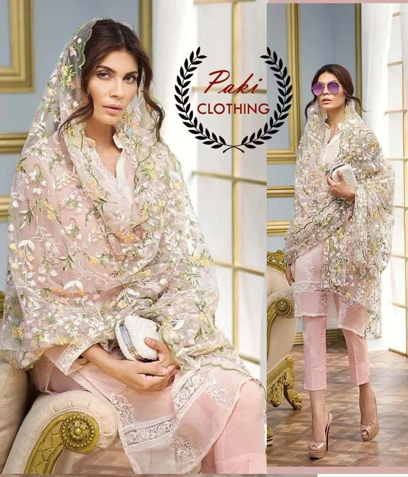 Gul Ahmed Chiffon Dresses - Embroidered Net Dupatta - Replica - Unstitched