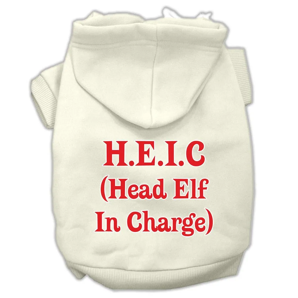 Head Elf In Charge Screen Print Pet Hoodies Cream Size XXXL (20)