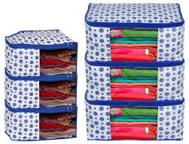 Heart Home Dot Printed Non-Woven Blouse & Saree Cover, Cloth Organizer Set, Wardrobe Organiser With Tranasparent Window- Pack of 6 (Blue)-46HH0470