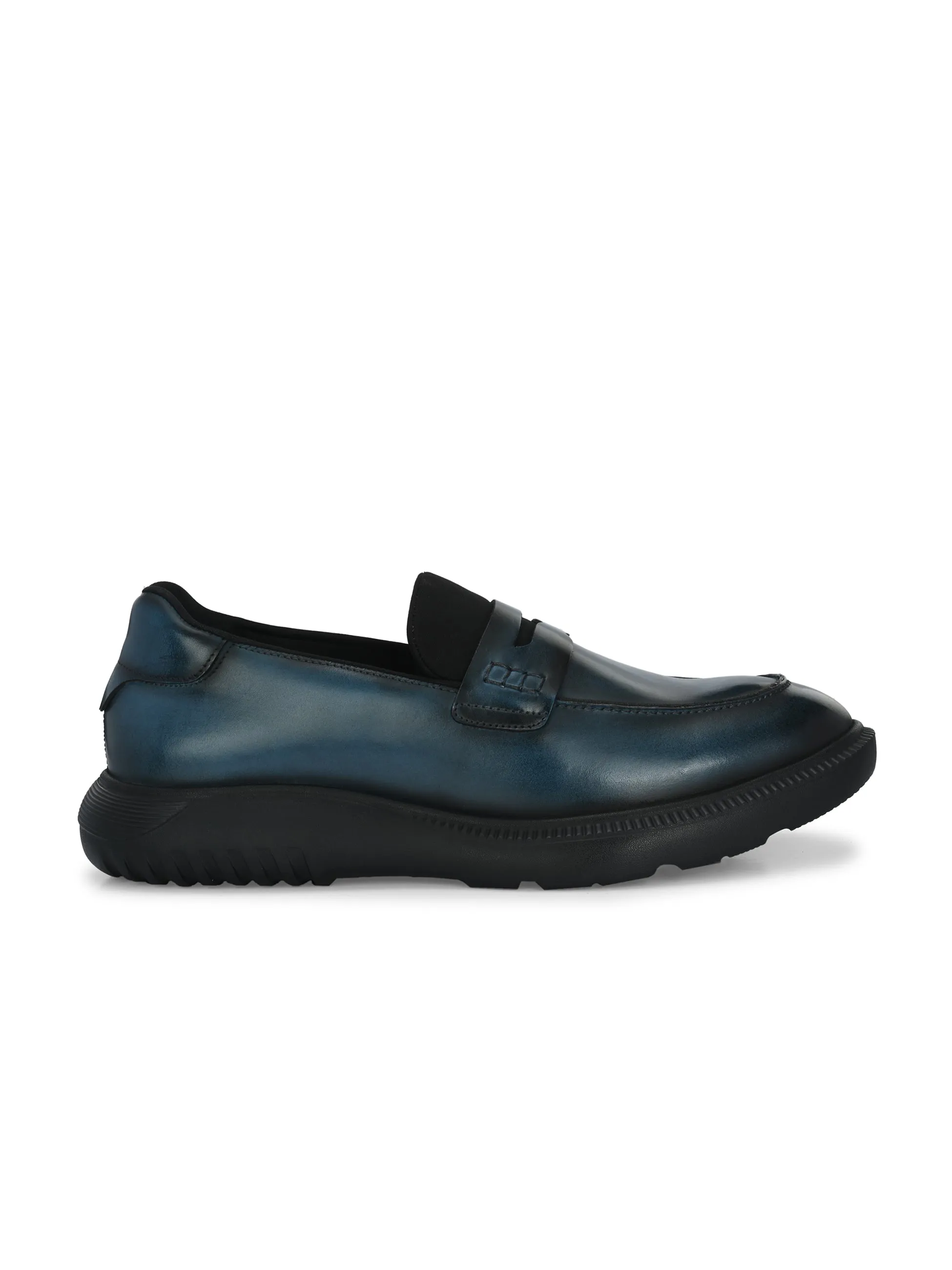 Hitz Men's Blue Leather Semi Formal Shoes