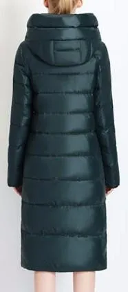 Hooded Thick Puffer Down Coat in Green