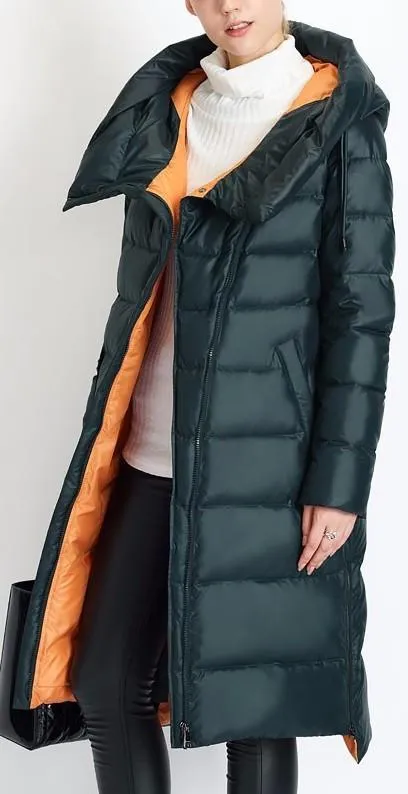 Hooded Thick Puffer Down Coat in Green