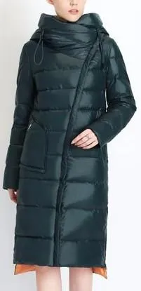 Hooded Thick Puffer Down Coat in Green