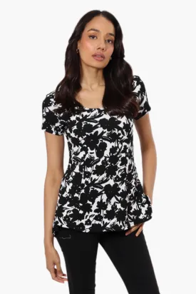 Impress Floral High Low Cap Sleeve Blouse - Black