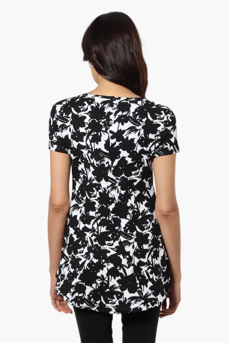 Impress Floral High Low Cap Sleeve Blouse - Black