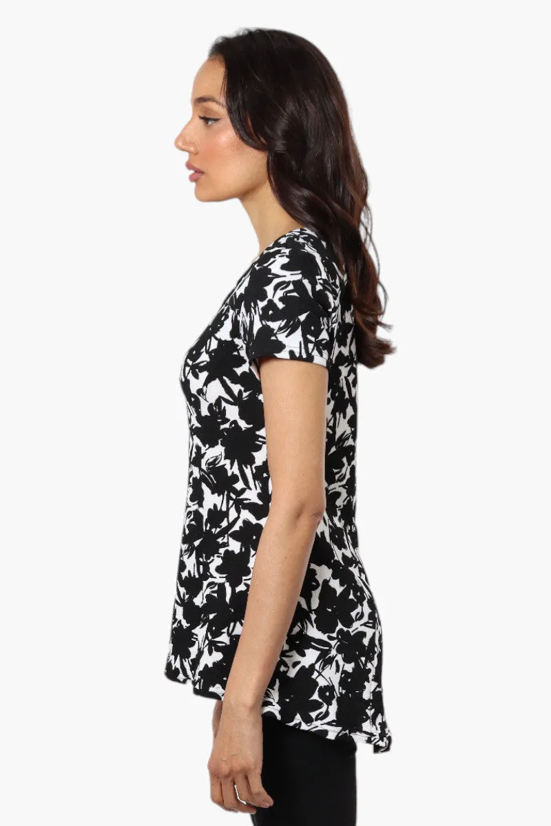 Impress Floral High Low Cap Sleeve Blouse - Black