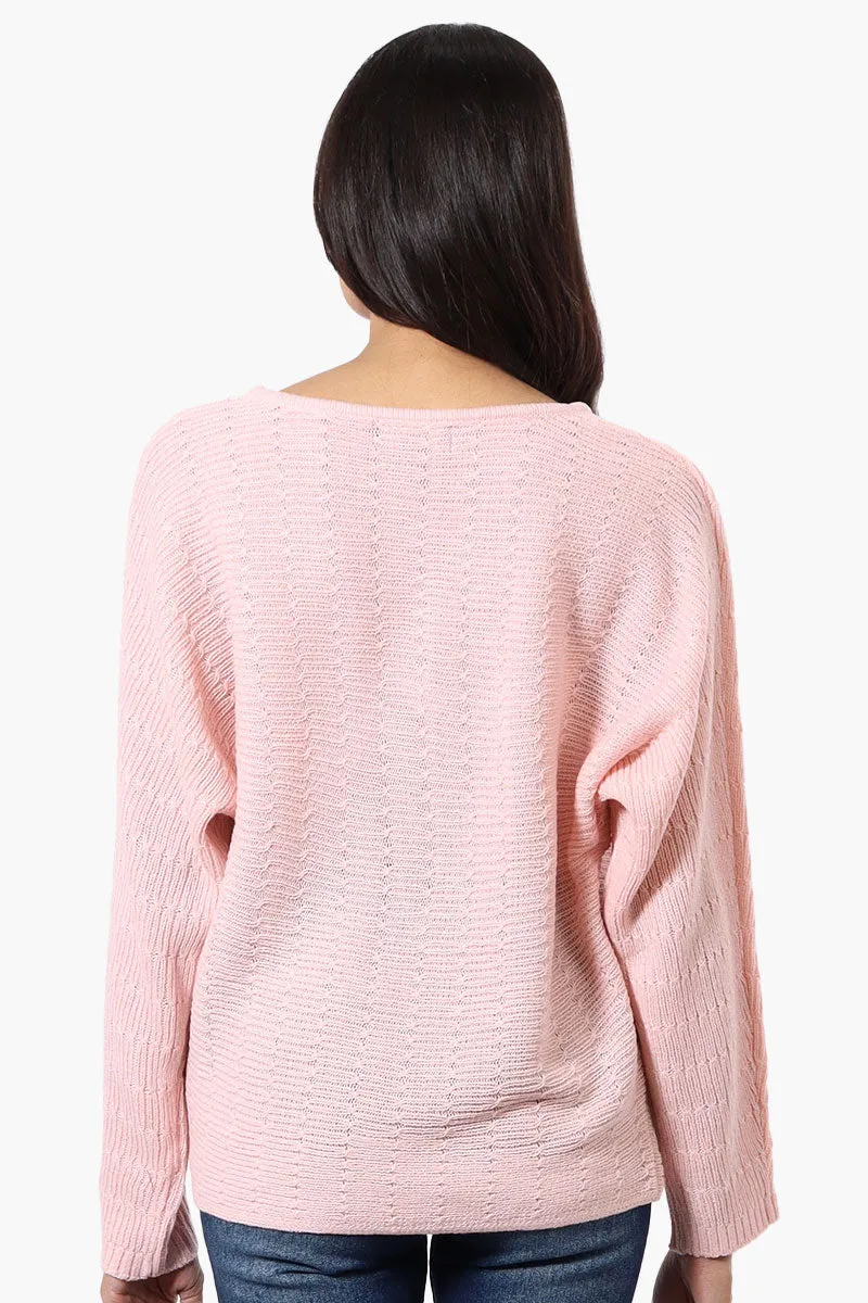 International INC Company Cable Knit Boat Neck Pullover Sweater - Pink