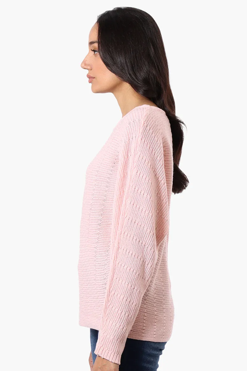 International INC Company Cable Knit Boat Neck Pullover Sweater - Pink