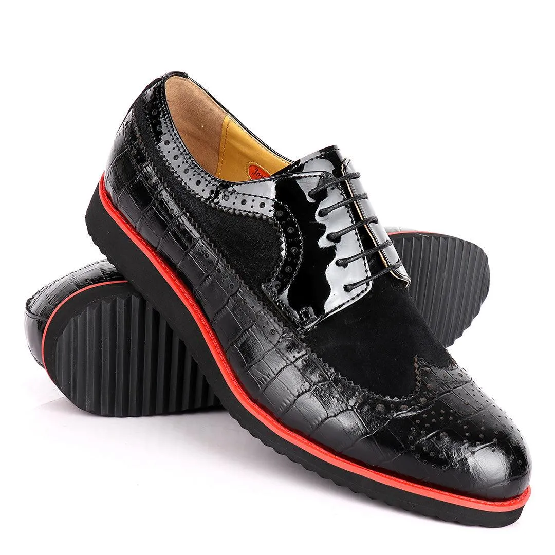 John Mendson Two-Toned Croc Leather Brogues- Black