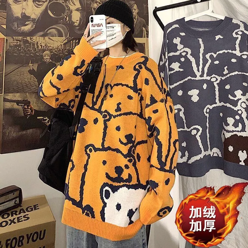 Joskaa Christmas Gift Women Casual Cartoon Pullover Sweater Female 2024 Autumn Winter Retro Jumper Women Oversized Korean Print Long Knitted Sweater