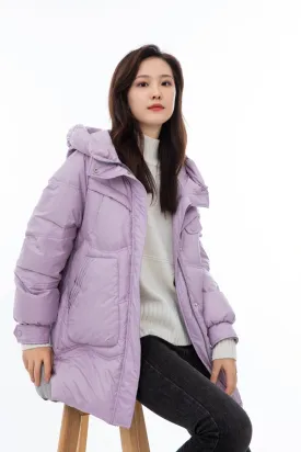 Lavender Hooded Long Goose Down Jacket