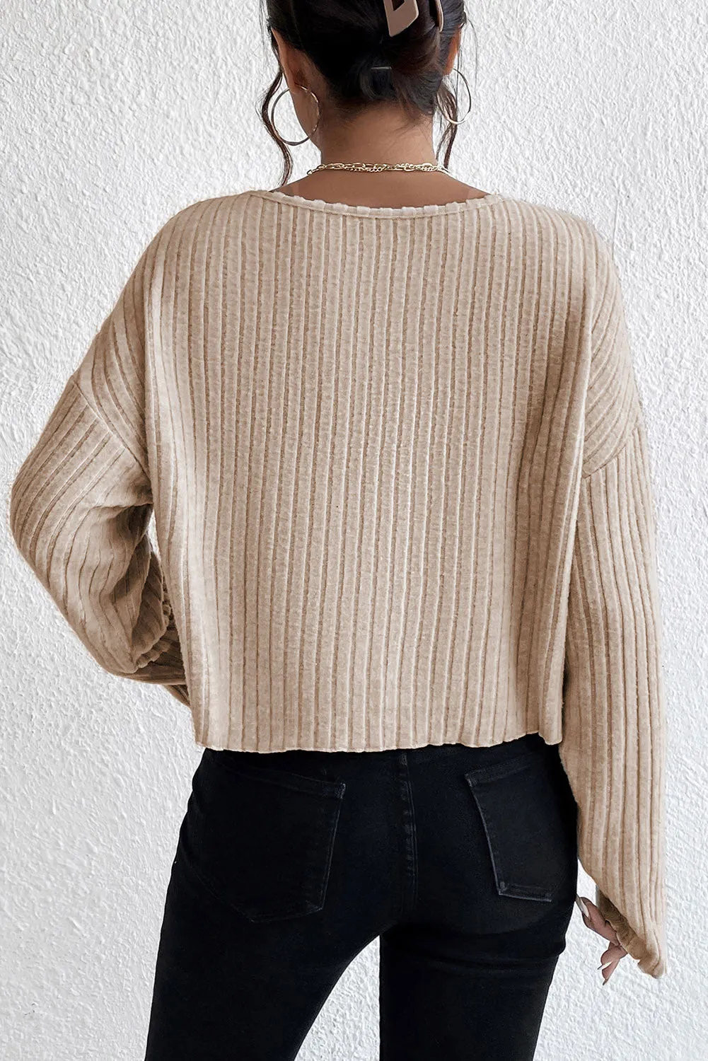 Lettuce Cuffs Loose Ribbed Knit Top