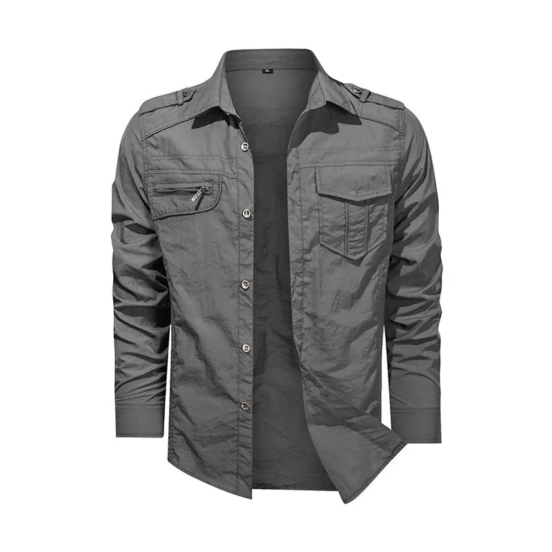 Men Shirt Outwear Military Thin Long Sleeve Shirts Quick-dry Solid Casual Fit Men Shirt