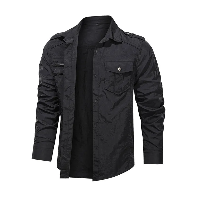 Men Shirt Outwear Military Thin Long Sleeve Shirts Quick-dry Solid Casual Fit Men Shirt