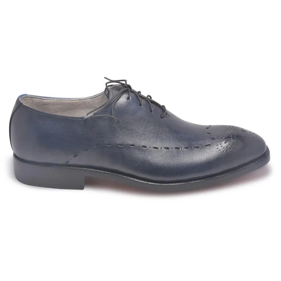 Men Two Tone Navy Blue Brogue Leather Shoes with Laces