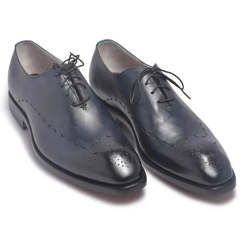 Men Two Tone Navy Blue Brogue Leather Shoes with Laces