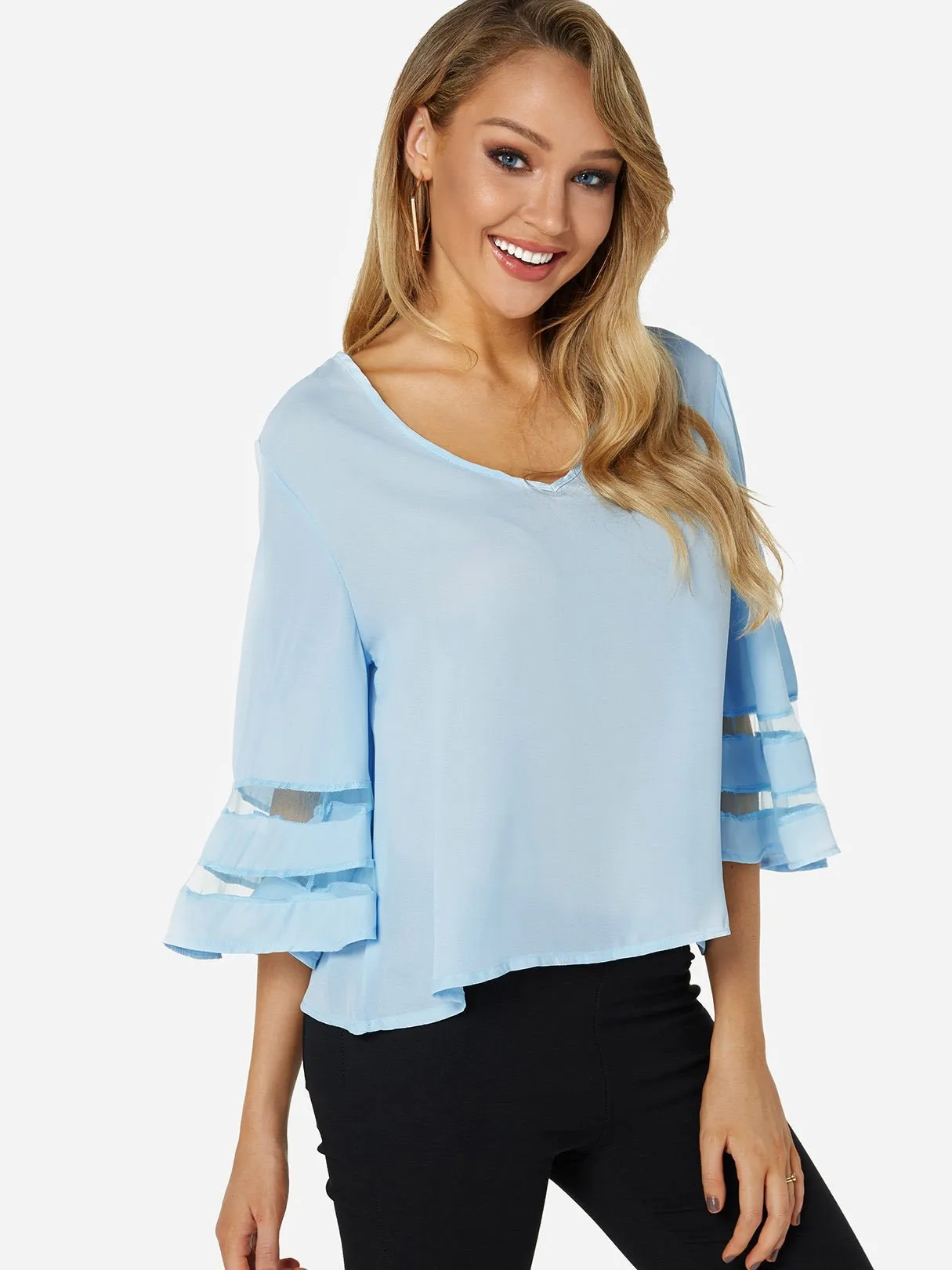 OEM ODM V-Neck Plain 3/4 Sleeve Blouses