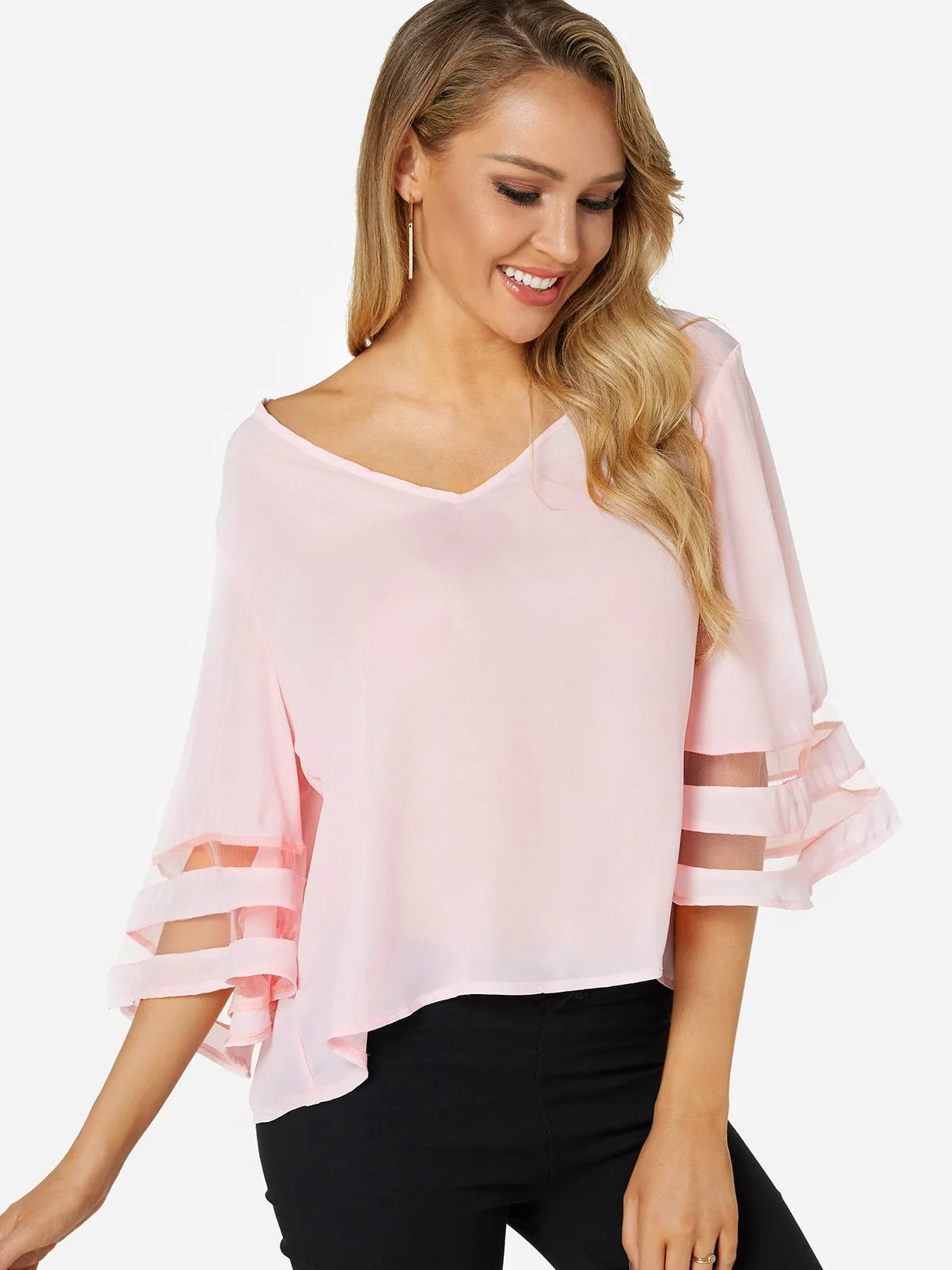 OEM ODM V-Neck Plain 3/4 Sleeve Blouses