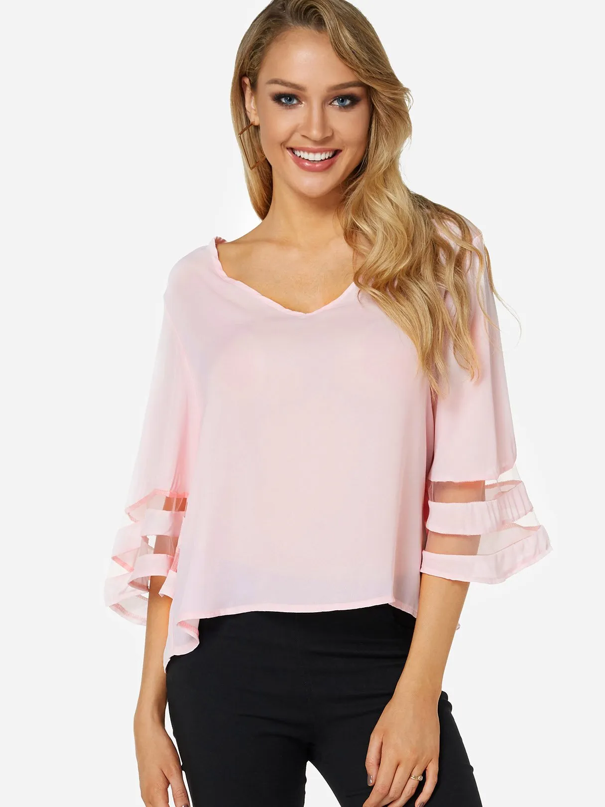 OEM ODM V-Neck Plain 3/4 Sleeve Blouses