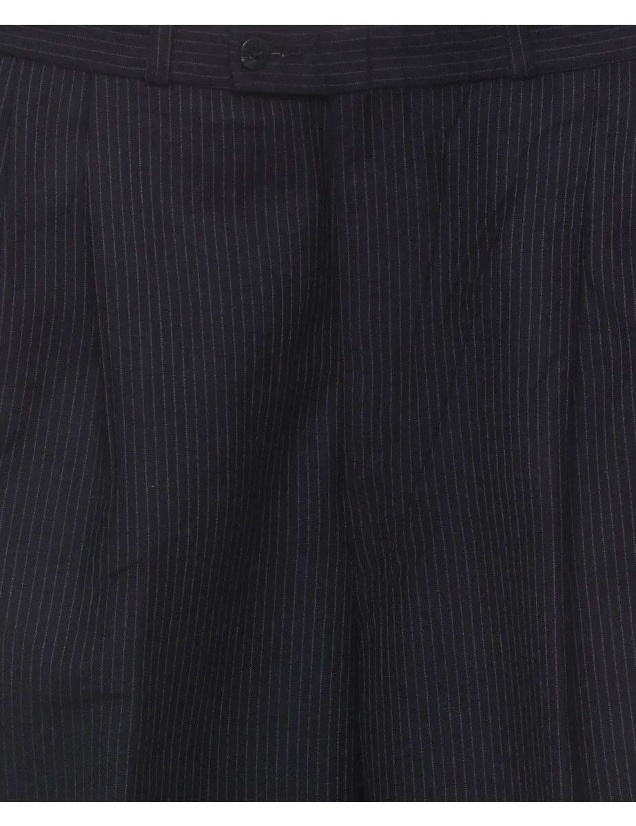 Pinstriped Navy Tapered Trousers - W34 L32