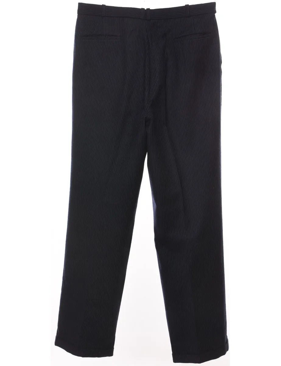 Pinstriped Navy Tapered Trousers - W34 L32