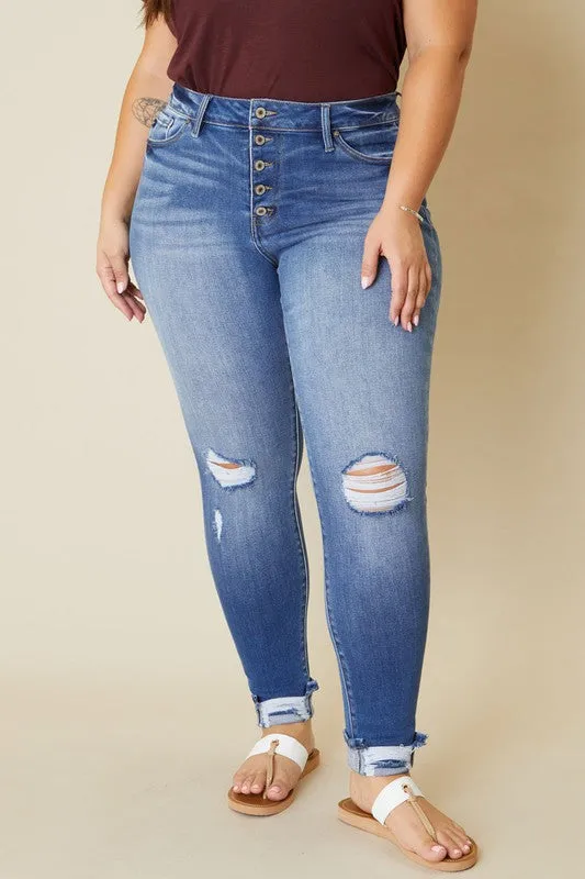 Plus Size High Rise Button Fly Ankle Skinny Jeans