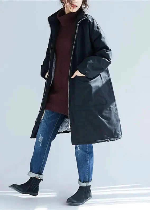 Pockets Parka Coats Long Sleeve