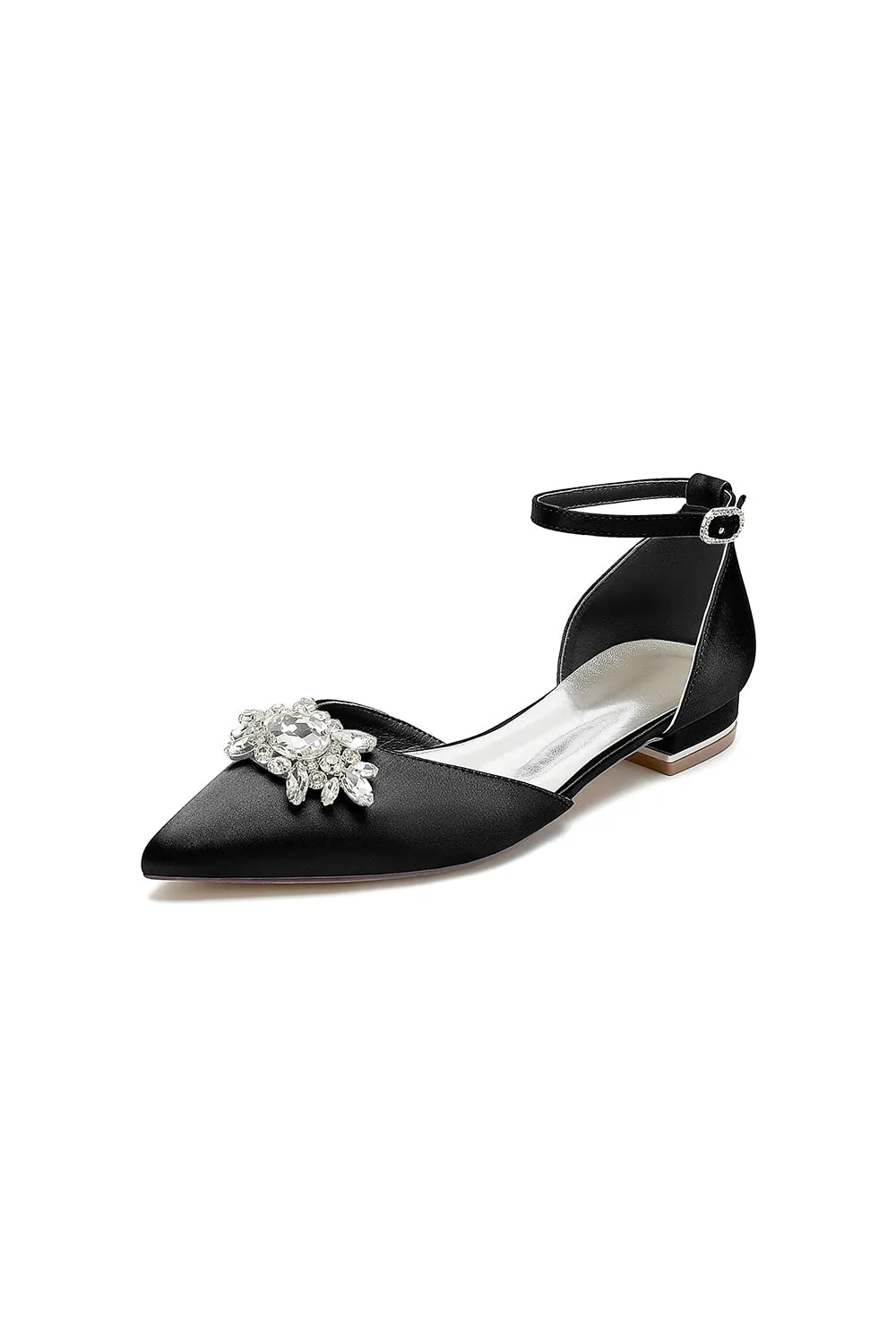 Pointed Toe Rhinestone Ankle Strap Kitten Heels