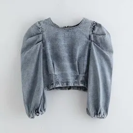 Puff Sleeve Denim Blouse Women