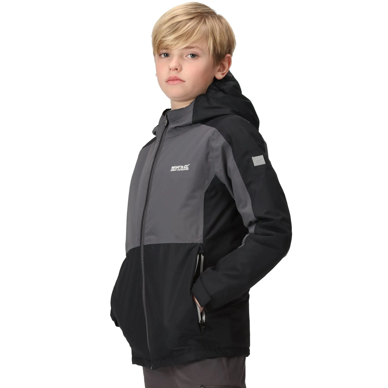 Regatta Kids Beamz III Waterproof Hooded Jacket - Black Seal