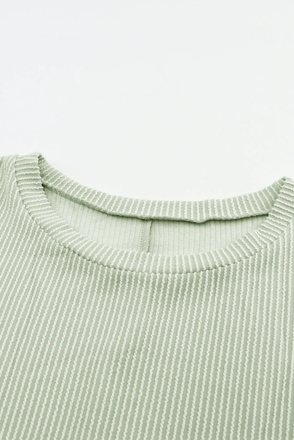 Ribbed Roll-tab Sleeve Oversize Top