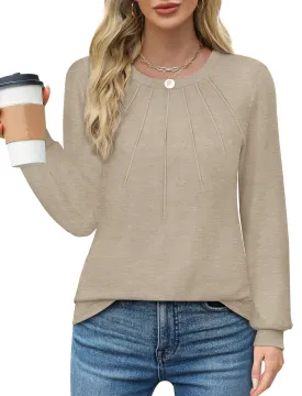 Rosvigor Blouses for Women Dressy Long Sleeve Shirts Casual Fall Tops Winter Tunic with Pleats