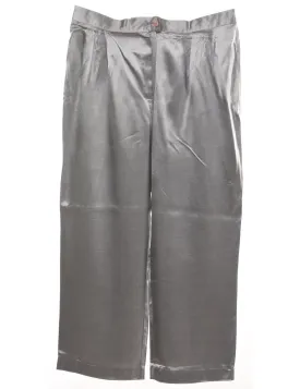 Silver Metallic Shiny Wide-Leg Trousers - W34 L25